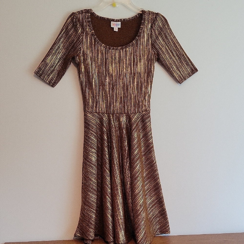 LuLaRoe Metallic Brown Long Sleeve Dress